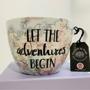 Portobello By Design World Map Mug, “Let the Adventures Begin”,Bone China Mug